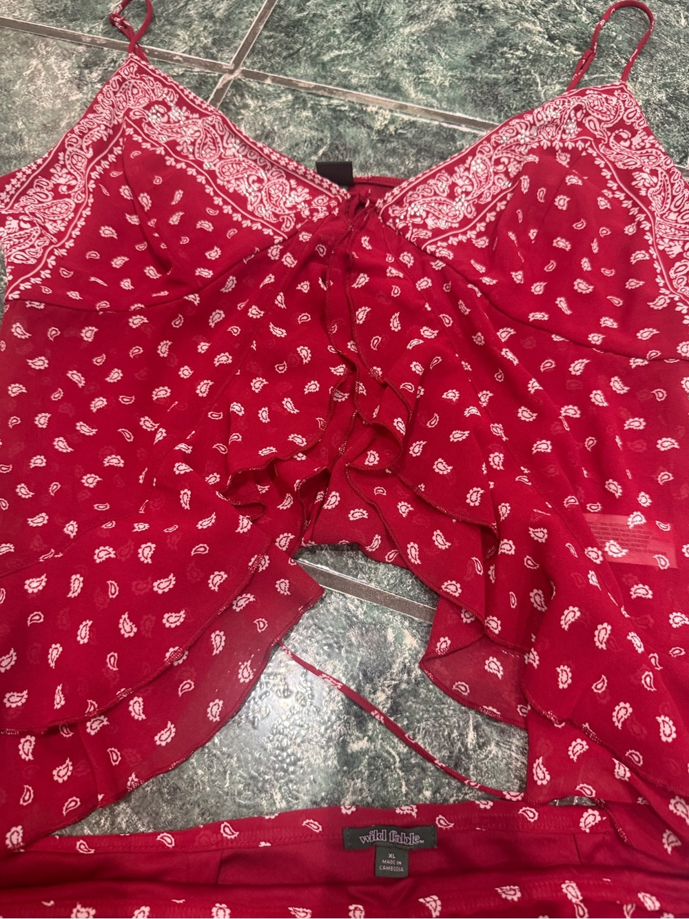 Set! Women's Flyaway Bandana Tank Top & Skirt- Wild Fable Red Paisley XL NWT - Picture 11 of 16